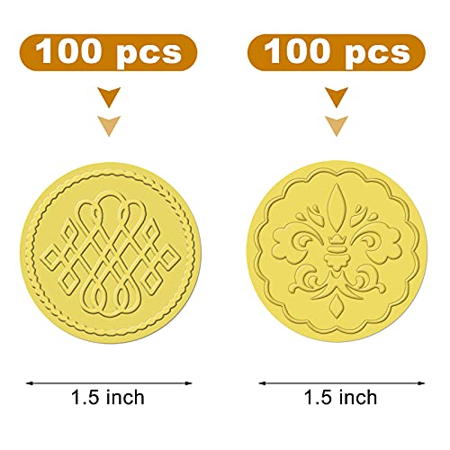 100 Pieces Gold Embossed Wax Seals Gold Foil Envelope Seals Round Embossed Foil Seals Aluminum Foil Sticker Flower Pattern Certificate Seals For Invitations Greeting Cards Party Wedding, 2 Styles #TOP1