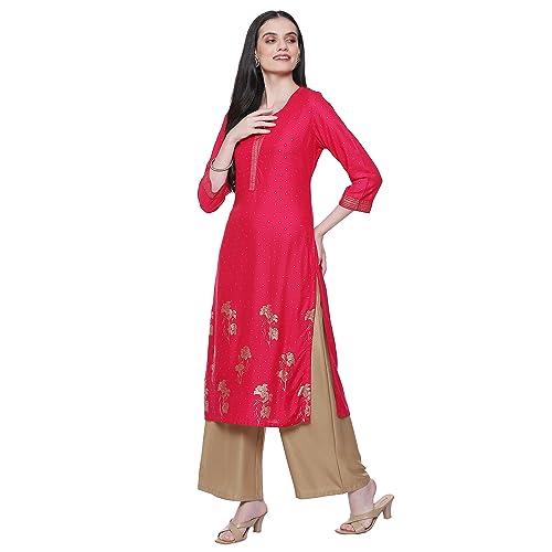 Image of Rangriti Blue Liva Straight Printed Kurta for Women
