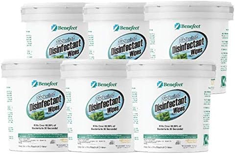Benefect Botanical Disinfectant Wipes โ 1,500 Sanitizing Wipes. 6 Pack of 250 Wipes Per Unit - High Traffic - Gym Wipes, Schools and Food Safe Cleaning (250, 6)