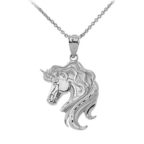 Claddagh Gold Beautiful Sterling Silver Unicorn Head Charm Pendant Necklace, 16