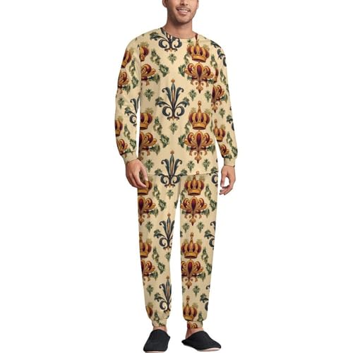 Crowns And Fleur-de-Lis Pajama Set Long Sleeve Lounge Sets Sleepwear 2 Pjs Nightwear for Men Women