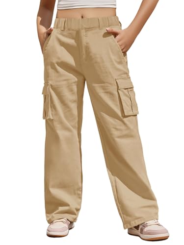 Pantalon cargo fille Haloumoning à jambes larges et taille élastique 5-14 ans
