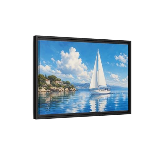 Cadre déco voilier nature bleu et blanc en toile haut de gamme