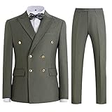 Men's 2 Piece Suit Slim Fit Double Breasted Formal Tuxedo Blazer and Pants for Wedding Party Prom Olive Green