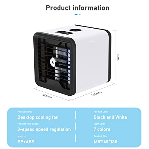 Miniatura 6 de Nikou Aire Acondicionado Portátil, Enfriador De Aire Personal Con Iluminación De Estado De Ánimo De 7 Colores, Ventilador De Refrigeración De Escritorio Para El Hogar, Dormitorio, Viajes Y Oficina