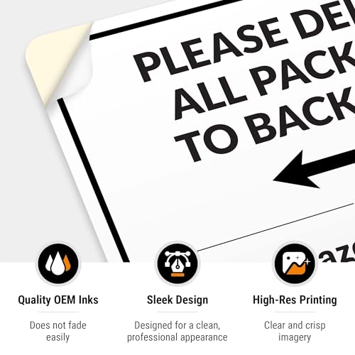 Image of Package Delivery Sign, Delivery Instructions Deliver All Package to Back Door Left Arrow Sign, 10x7 Inches, 4 Mil Vinyl Decal Stickers Weather Resistant, Made in USA