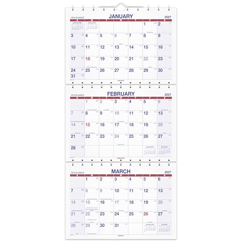 AT-A-GLANCE 2027 Wall Calendar, 15-Month Dec-Feb, 12" x 27", 3-Month View, Move-A-Page (PMLF112827)