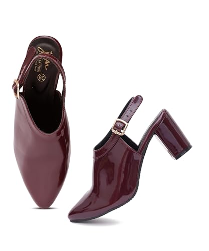 Image of JM LOOKS Glamorous Glossy Patent Finish Slingback Pumps with Thick Block Heel for Bold Fashion Statements