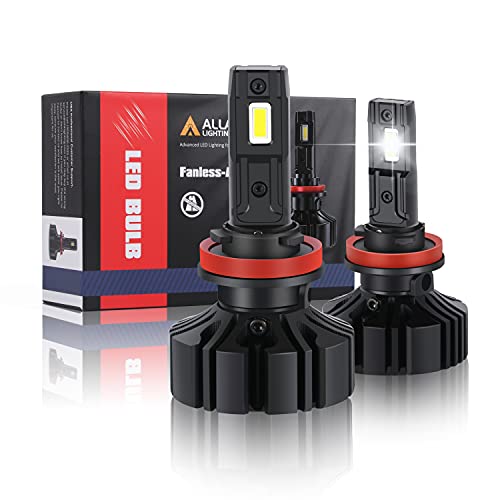Alla Lighting Fanless Xtreme Super Bright H8 H9 H11 LED Headlights(Off-roading) Bulbs High or Low Beam or Fog Lights Upgrade, 6000K Xenon White Replacement