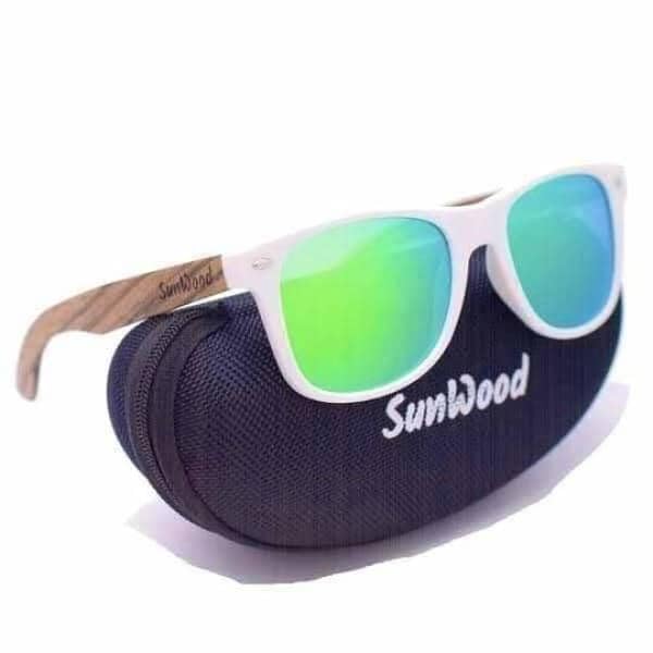Lunettes en bois SunWood lunettes de soleil blanches verres verts tendance