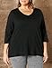 Just My Size Women's Plus SizeFlowy 3/4 Sleeve V-Neck Top Black