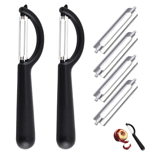 2 Pcs Éplucheur Universel, Eplucheur Légumes Manuel avec 4 Lames de Rechange Econome Legumes Couteau Pomme de Terre Poignée Ergonomique Multifonction pour Cuisine en Inox pour Légumes Potatoes Fruits