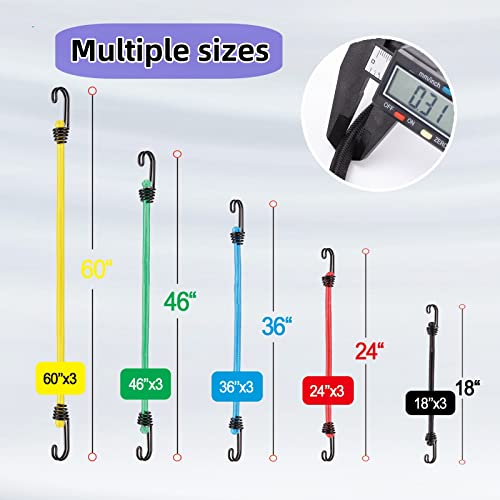 Jogtlyer Roll Bungee Cords 28Pcs Set Heavy Duty10 18" 24" 36" 48" 60" Bungie Cord Assorted Sizes With Hooks Black Bungee Straps For Outdoor Camping Car #TOP1