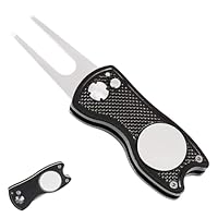 Funngy Golf Reparatur Pitchgabel,Pitchgabel Golf Set Edelstahl Faltbare Divot Reparaturgabel mit Magnetischem Ballmarker Pop-up-Taste und Double Prong Tragbares Golf Zubehör für Green und Platz