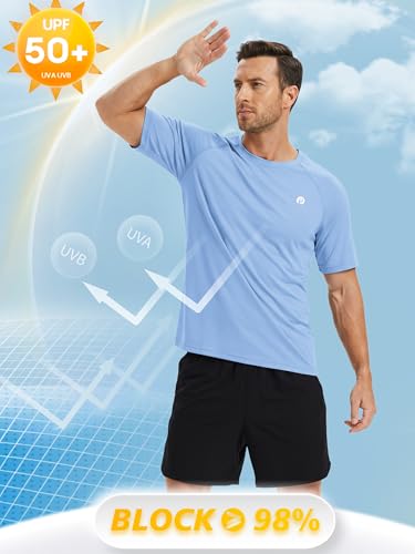 Image of PINSPARK Workout Shirts for Men UPF 50+ Quick Dry Athletic Gym Tee Shirts Mens Short Sleeve Running Cooling Swimming T-Shirt