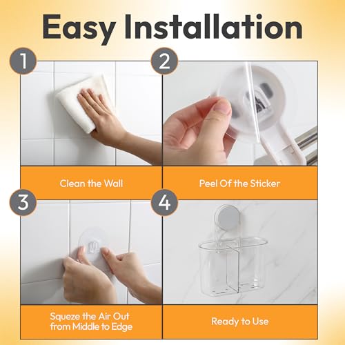 Image of Toothbrush Holder Wall Mounted, 2 Compartment Self Adhesive No Drill Bathroom Organizer for Toothbrush, Toothpaste & Razor, Waterproof Storage Holder (Pack of 1) [ND-43821]