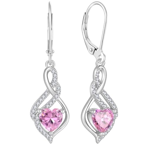 YL 925 Sterling Silver Infinity Dangle Drop Earrings Pear Cut Birthstone Leverback Earrings for Women