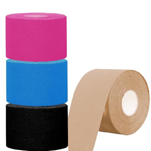 NELLHOMY Kinesiology Tape, 4 Rollen Kinesiotapes Sport Tape 5cm x 5m, Elastisch & Wasserfest Physio Tape Knie Tape für Schulter, Rücken, Knie, Ellenbogen und Nacken
