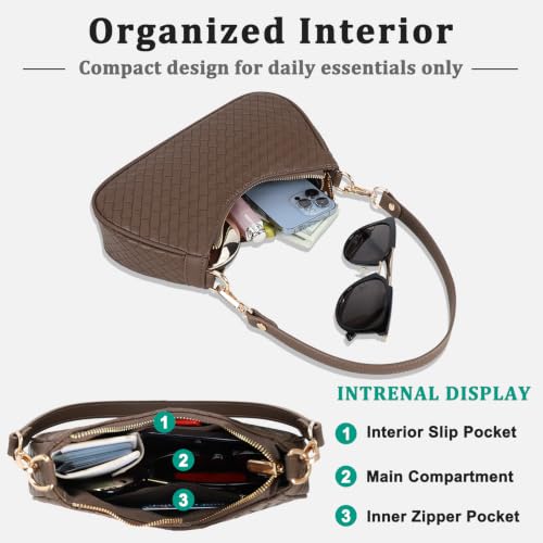 U+U Woven Leather Shoulder Bag for Women, Small Hobo Handbags Retro Purse — view 6