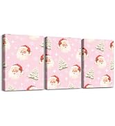 Feelyou Pink Christmas Bathroom Wall Art Santa Claus Canvas Wall Art for Bedroom Christmas Tree S...