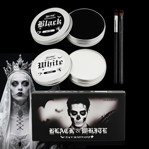 ZIENZENGYA 100g Trucchi Bianco e Nero per Viso Halloween, Trucchi Halloween Make up, Trucco Carnevale Halloween Bambini Donna Adulti, Bianco e Nero Body Painting ZIENZENGYA 100g Trucchi Bianco e Nero per Viso Halloween, Trucchi Halloween Make up, Trucco Carnevale Halloween Bambini Donna Adulti, Bianco e Nero Body Painting
