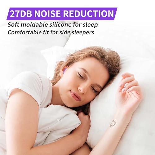 Image of LYSIAN Moldable Silicone Ear Plugs for Sleeping, Snoring & Side Sleepers, Soft Reusable Noise Reduction Earplugs for Sleep, Travel & Swimming, 5 Pairs, Purple