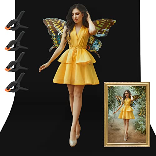 8.5 X 10 Ft Black Backdrop Background For Photography,High Density Polyester Fabric Pure Black Photo Backdrop With 4 Backdrop Clips #TOP10