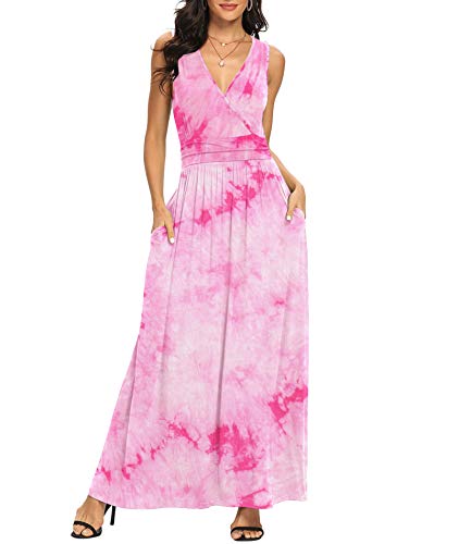 Image of LILBETTER Women Sleeveless Deep V Neck Loose Plain Long Maxi Casual Dress