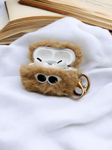 Image of SE HUB Airpods Pro 2 Case Cover Keychain for 2Nd Generation Fur Eye Design Shock Proof 360-degree Protection Case Cover Soft Skin Silicone Compatible 3D Design Headphones Case (Instagram)- Brown
