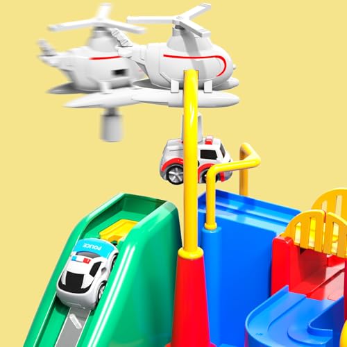 JUKUDAHU Race Track Car Toys for Kids 3 4 5 6 Years Old - City Rescue Toys for Boys 3-5 Years Old, Car Toys for Toddlers 2-4 Years with 3 Small Cars for Kids, Educational Car Games Boys Gifts 2-4