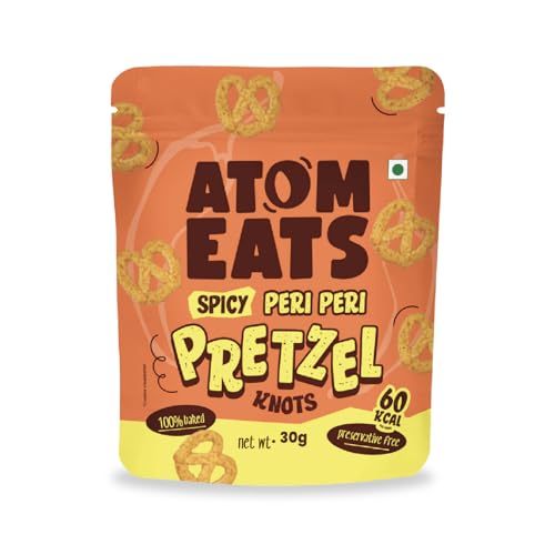 Image of Atom Eats Spicy Pretzels : Peri Peri 30g | Light & Crunchy Snacks, Perfect for Travel, Parties, Movies - Chatpata Flavor, Ideal for Namkeen Lovers - Snack Pouch | Imported Quality