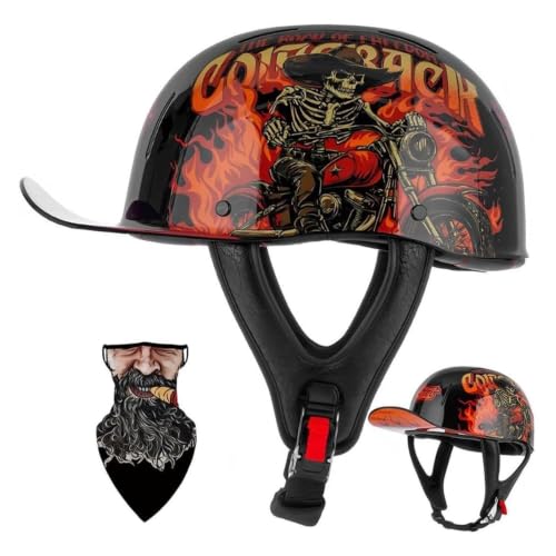 Casco jet moto ECE 22.06 Rebel blanco con diseño retro de calavera talla M