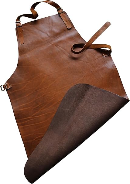 Delantal de piel hecho a mano, exclusivo para barbacoa y estufa, piel auténtica y fuerte, piel gruesa, piel antigua, delantal para barbacoa, delantal de cocina, marrón coñac
