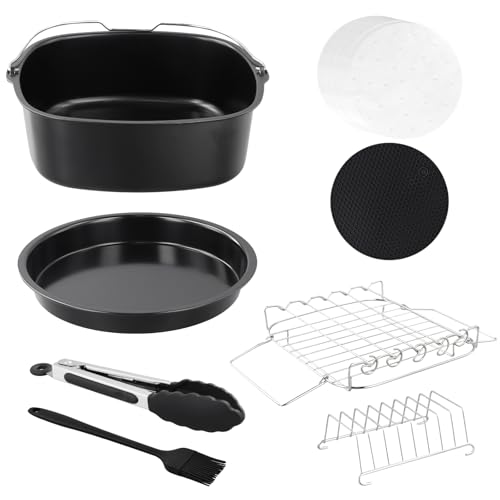 Samlonge 8 Pieces Accesorios Freidora de Aire, 8 Inch Cuadrado Accesorios Freidora Sin Aceite Molde Para Respostería Bandeja Para Pizza Apto para Freidora de Aire de 5,5 L, 6 L, 6,2 L, 6,5 L
