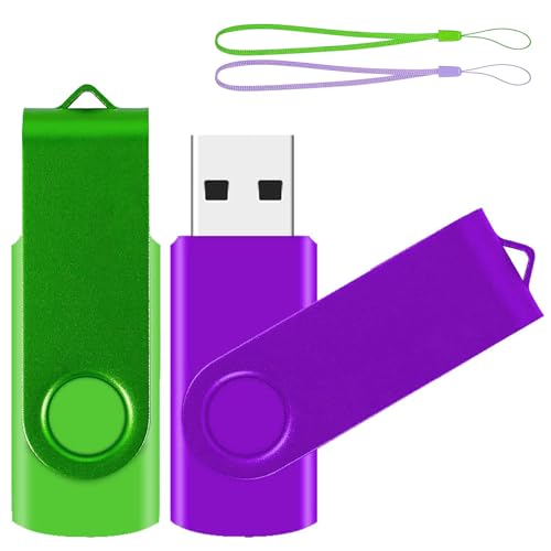 Pendrive 2GB Pack 2, ABLAZE Memorias USB 2.0 con Carcasa Gradiente de Color, Diseño Giratorio, Indicador LED, Almacenamiento Externo de Datos(Morado y Verde)