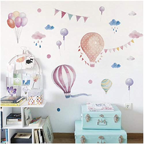 Sticker mural ballon à air couleur aquarelle et nuages - décoration murale de chambre à coucher en classe autocollants mignons Cover