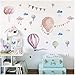 Aquarell Wandsticker Wolken & Heißluftballon - Wandbilder, Wandtattoo Babyzimmer Mädchen Junge rosa blau Luft-Ballons Punkte - Wand Deko für Kinderzimmer
