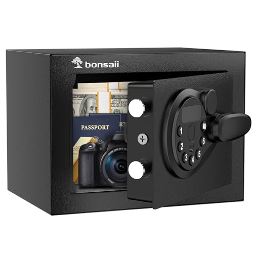 Bonsaii Coffre-fort Mini 6.6L avec Affichage LED, Clavier Numérique et Clé – Coffre de Sécurité Compact en Acier avec USB de Secours pour Bureau, Maison...