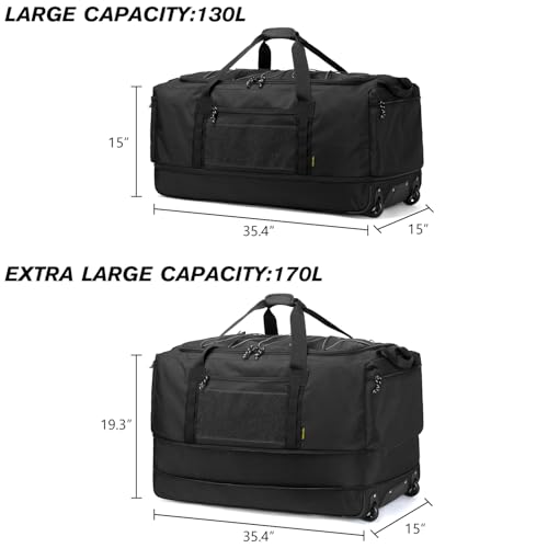 Laripwit Collapsible Duffle Bag with Wheels 130-170L Extra Large Expandable Travel Duffel Bag for Men Women Heavy Duty Military Duffle Bag for Camping Rolling Foldable Carry On Lug image 2