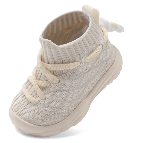 JIASUQI Toddler Girls Shoes Boys Slip on Sneakers Sock Shoes for Toddler Footwear Beige Size 5