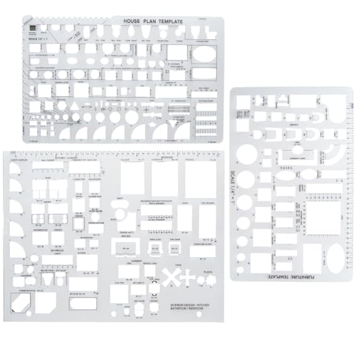 Funstreet Architectural Drafting Tools, 3 PCS Templates，Reusable Stencils for Drawing & Drawing Tools