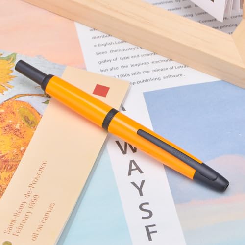 Image of Jinhao 10 Press Fountain Pen with Box, Orange Retractable Extra Fine Nib with Ink Converter Set (Black Clip)