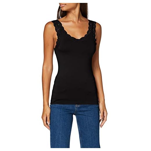 PIECES Pcbarbera Lace Top Noos Camiseta sin Mangas, Negro, XS para Mujer