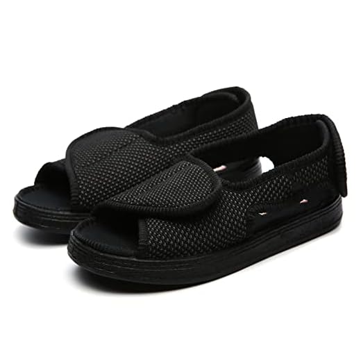GWQDJ High Arch Support Walking Sandals,Diabetic Shoes, Men's Extra Wide Open Toe Sandals, Adjustable Arthritis Edema Slippers,Black,39