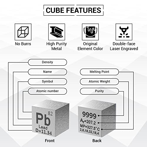 Image of Lead Cube - Metal Cubes, Element Cube Set, Laser Engraved Density