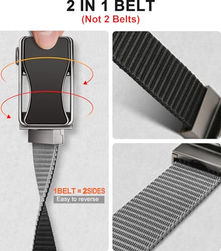 BULLIANT Mens Ratchet Belt Reversible,Web Nylon Casual Belt for Gift Men Golf Hiking Pants Jeans 2 In 12
