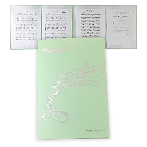 楽譜ファイル A4サイズ 4面 書き込みできる 反射しない 6枚収納可 4ページ展開 レッスン ファイル カバー 譜面 作曲 ピアノ 電子ピアノ アクセサリー (グリーン)の商品画像（Amazon）