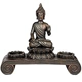 Buddha-Statue inkl. zwei Teelichthalter - Meditation-Pose - eleganter Blickfang - für alle Räume geeignet