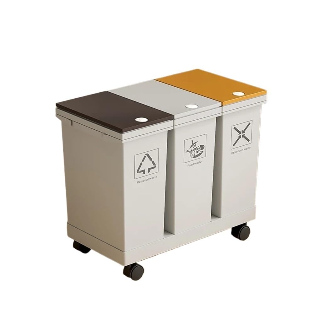 Papelera de cocina, papelera de reciclaje con ruedas, separación de residuos secos y húmedos, tipo empuje Papelera(36L)