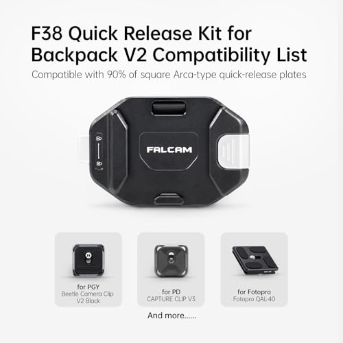 Image of FALCAM F38 Backpack Camera Clip V2 with Plate, Arca-Swiss Quick Release, 30kg /66lb Heavy Load, Dyneema Safety Strap, Belt & Strap Mount for DSLR Action Mirrorless - Black | Arca-Swiss Quick Release, 30kg /66lb Heavy Load, Dyneema Safety Strap, Belt & Strap Mount for DSLR Action Mirrorless - Black